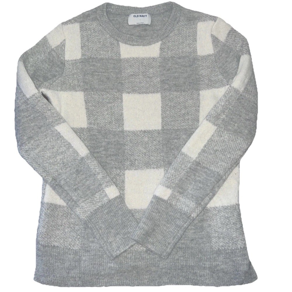 Old Navy Gray and Cream Plaid Sweater